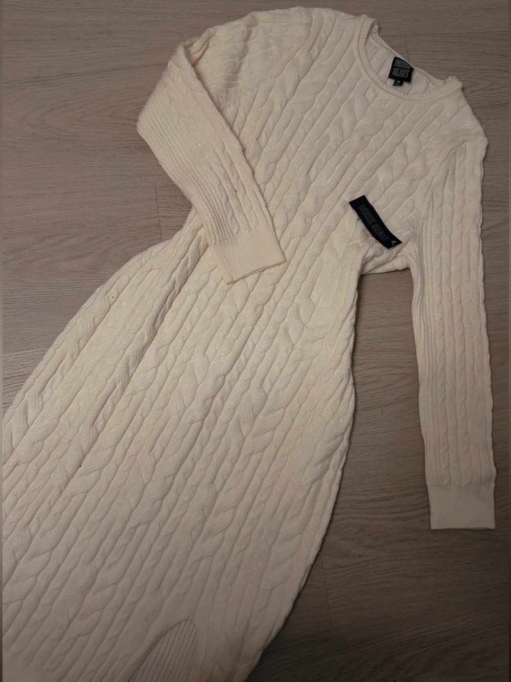 Derek Heart Cable Knit Long Sleeve Dress - Ivory